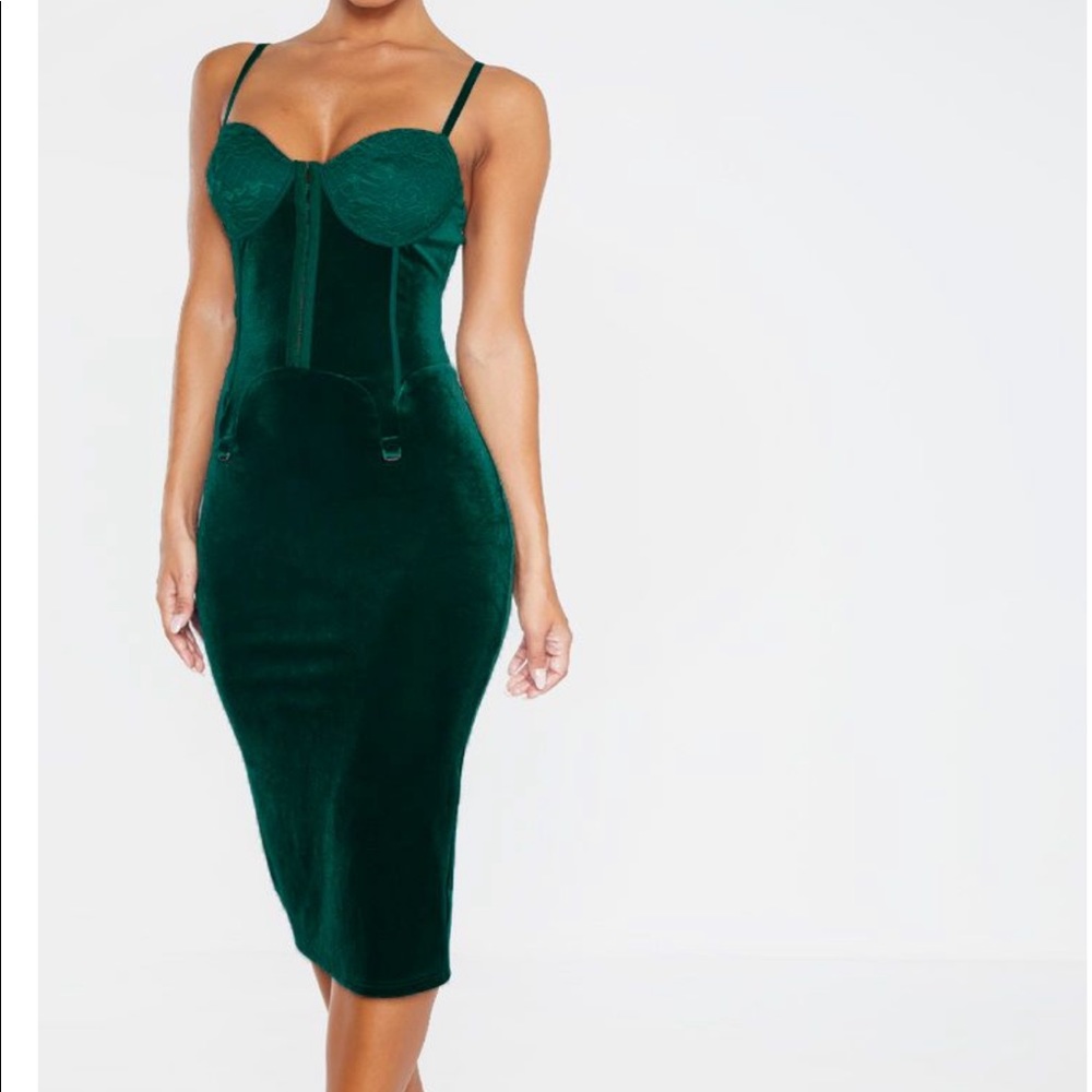 Green Midi Dress! Velvet Dress! Sexy!
